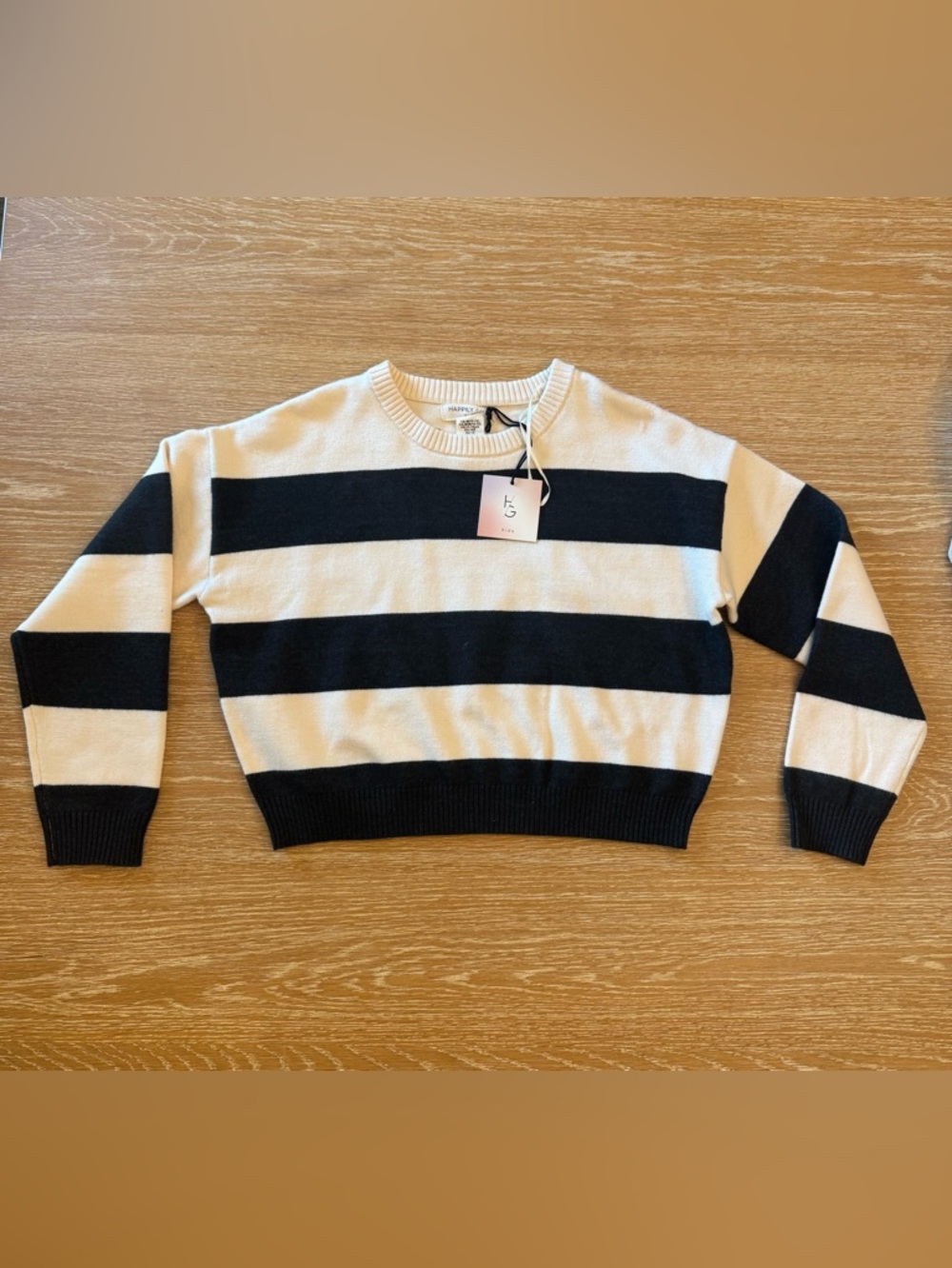HAPPILY GREAY Girls Striped Crewneck Sweater Black and Cream Size M (10-12) NWT